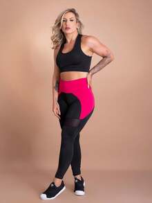 Women's Fitness Set High Waist Leggings With Detail And Plain Basic Swim Top Gym Fashion F7 NEW STYLE - Hồng - Xem 2