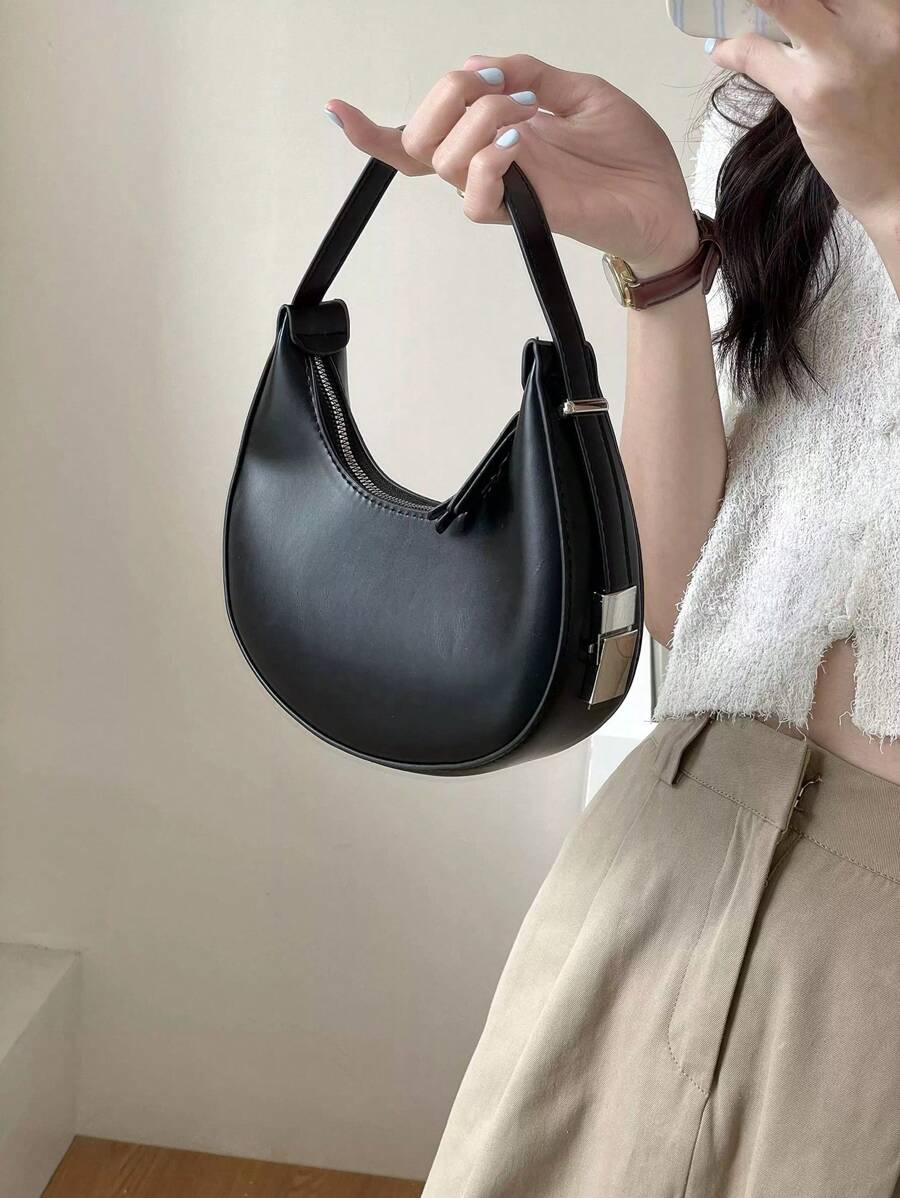 Bolso 'nicho hobo', bolso de hombro versátil para mujer, bolso elegante y minimalista con cierre de cremallera, hecho con unicolor, bolso ideal para la luna creciente para mujer, adecuado para la oficina y los negocios de estilo casual y elegante