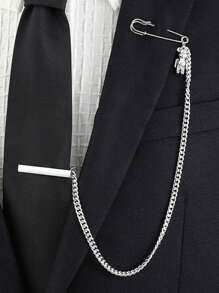 1 件男士银色领带夹带链，时尚翻领胸针，正式西装的时尚配饰 - 領帶夾 - 查看 12