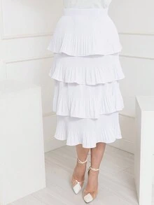 Women's Pleated Midi Skirt In Dune Fabric - 白色 - 查看 3