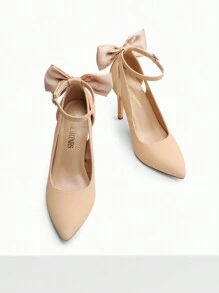 Women's Bow High Heels Stiletto Strappy Pumps Ankle Strap Pointed Toe Heel D'Orsay Comfortable Sexy Prom Party Wedding Dress Shoes - 杏色 - 查看 7