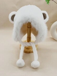 1pc Women's Plush Earflap Hat With Cute Bear Decor, Warm Thick Winter Hat For Daily Wear And Outdoor Activities, Available In Multiple Colors