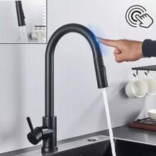 Jet Black Kitchen Faucet, Pull-Out Kitchen Faucet, Touch Kitchen Faucet - Black - View 1