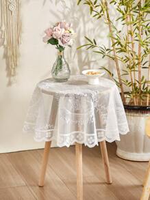 1 peça Toalha de Mesa Redonda de Renda Francesa Branca, Toalha de Mesa Redonda Estilo Francês Minimalista com Floral, Adequada para Decoração da Sala de Estar, Quarto, Cozinha, Mesa de Centro, Móvel de TV - Branco - Visão 10