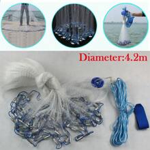 kangten 4.2M Hand Throw Fishing Net Portable Cast Net Fishing Cast Net Fishing Fishing Net Fishing Cast Net Mesh Twine With Sinker Hand Cast Fishing Net Fishing Dense Net - 藍色 - 查看 3