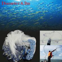 kangten 4.2M Hand Throw Fishing Net Portable Cast Net Fishing Cast Net Fishing Fishing Net Fishing Cast Net Mesh Twine With Sinker Hand Cast Fishing Net Fishing Dense Net - 藍色 - 查看 2