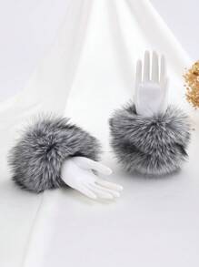 1 Pair Solid Color Fluffy Cuff Sleeves, Autumn/Winter Accessory For Women Halloween
