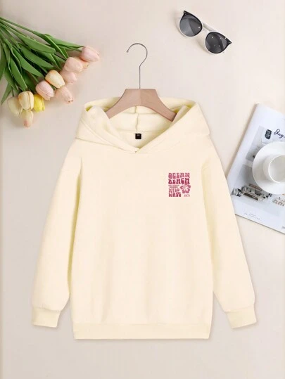 1 Set Tween Girl Casual Printed Hooded Sweatshirt, Long Sleeve Thick Fleece Design For Autumn/Winter - Wear Our Comfortable And Fashionable Sweatshirts And Explore The World!