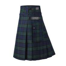 European & American Spring Season Men's Traditional Scottish Tartan Plaid Kilt Skirt, Pure Green Pleated Skirt, Suitable For Festivals, Halloween,  Costume, Party, Adjustable Size, With Decorative Belt