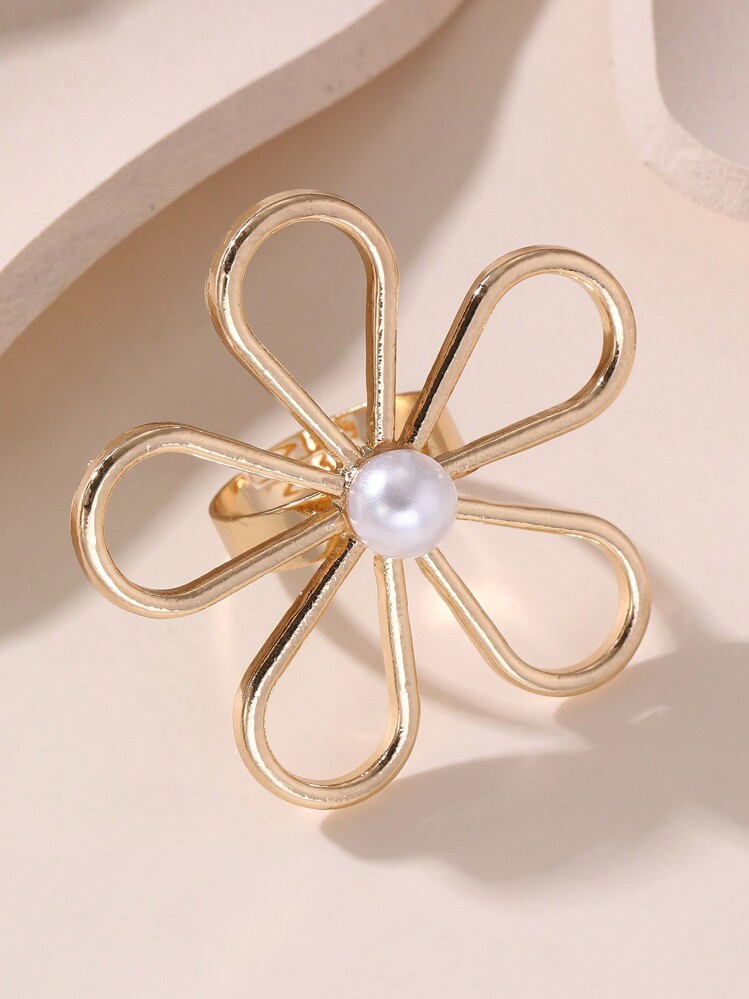 1/3 piezas Anillos de lujo con diseño de flor, trigo y estrella de mar de metal de moda para mujeres - regalo para San Valentín, madre, Día de la Madre - Dorado - Añade 15