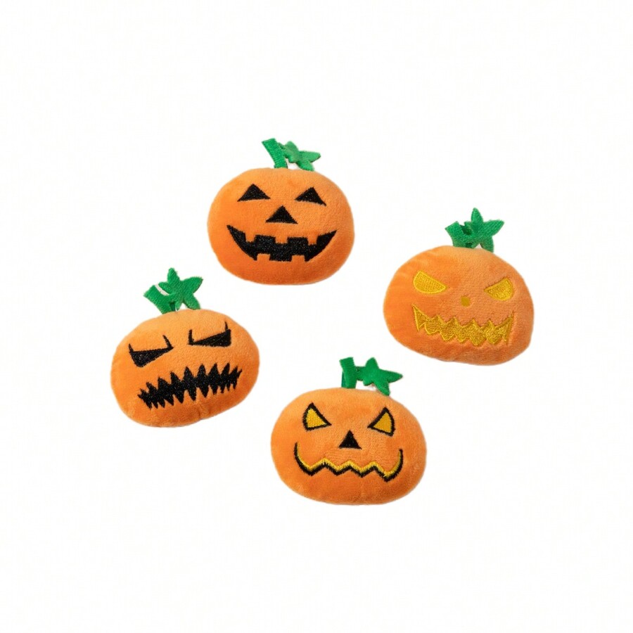 1pc/4pcs Pumpkin Halloween Theme Plush Cat Chew Toys, Safe Material Pet