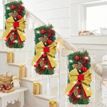 1pc Christmas Red Rattan Bow Pinecone Artificial Flower Wreath With Red Berries And Bow Design, Home Decor For Staircase, Door, Window Decoration - Christmas Staircase Wreath - View 17