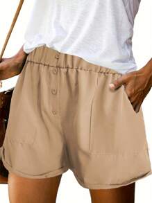 Minimalist High Waist Pocket Shorts, Casual Shorts For Summer & Spring, Women's Clothing
