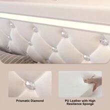 Full/Queen Size Bed Frame With 4 Drawers And Adjustable LED Headboard, PU Leather Upholstered Platform Storage Bed With Charging Station, Wooden Slats Support, No Box Spring Needed - 白色 - 查看 5