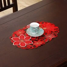 1 bucată, Aleer de masă de Crăciun brodat, design tăiat manual, potrivit pentru amenajarea sărbătorilor, decorarea petrecerilor, aranjarea sufrageriei și a sufrageriei.