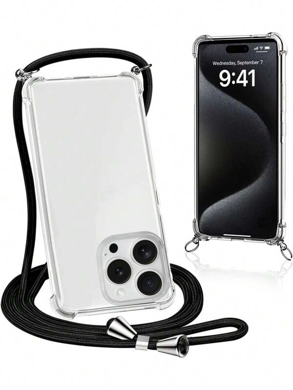 Lanyard 1pc Adjustable Hanging Rope Length Can Hang Oblique Cross Cable Transparent Corners Shock Drop Following Applies To 16 Promax / 16 Plus / 16 Pro/Pixel 9 Pro XL/Pixel 7 A / 6 A/Redmi Note 11 Pro / 13 Lite/HUA Xiao Mi WEI P30 Pro/Galaxy A55 5G/Galaxy S24 FE/S24/S25/S25plus/S25ultra Waterproof Shockproof Anti-Fall Scratch Resistant