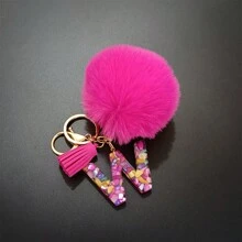 Llavero con pompón de peluche y piedra rosa en forma de letra, decoración para bolso, accesorio de estilo, regalo, recuerdo, accesorio para coche, dije para bolso, accesorios escolares, gótico, Y2K