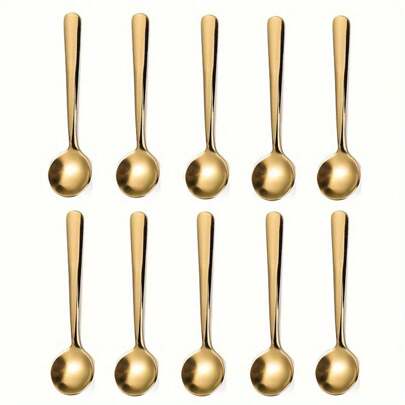 10件装 SUS304不锈钢调味勺 短柄小圆勺 短咖啡勺 厨房盐勺 3.46英寸 银色、金色 回到学校