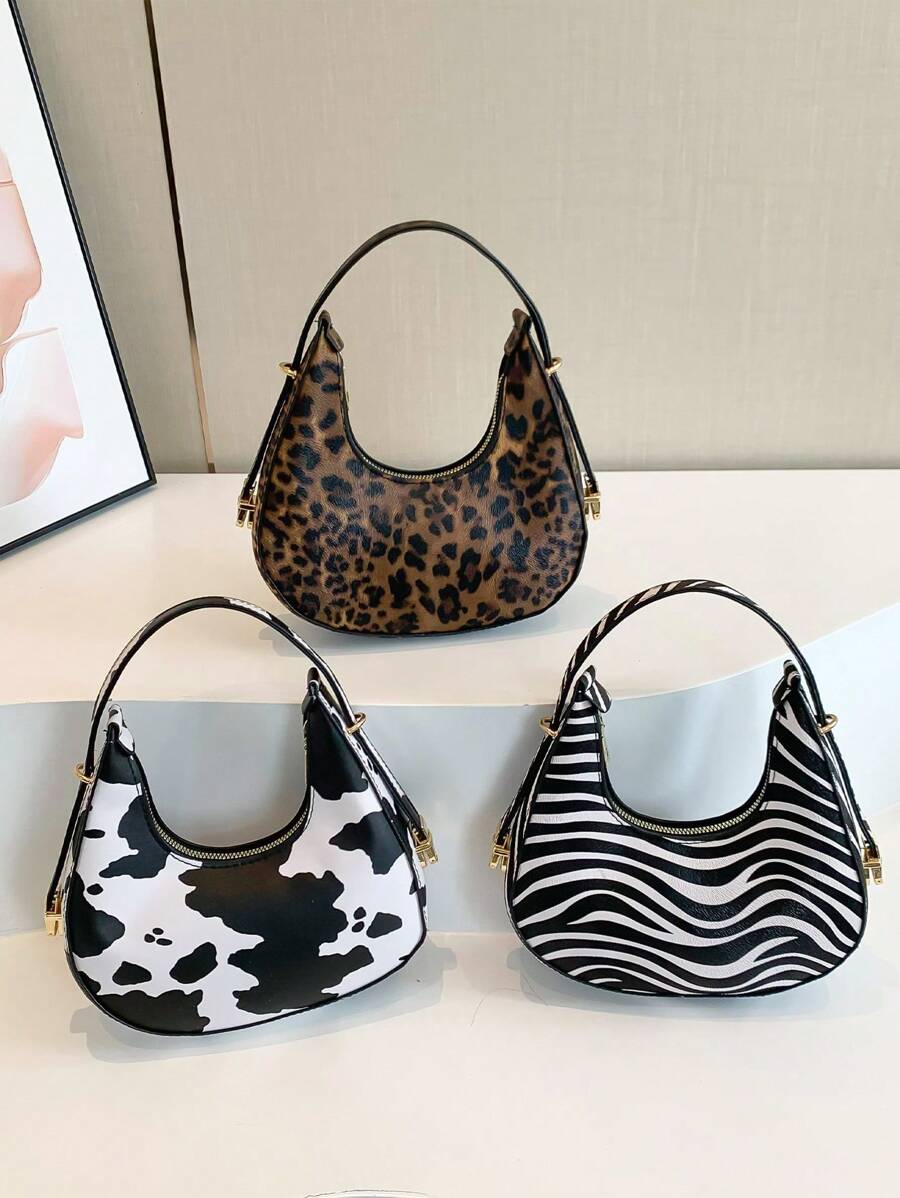 A Fashionable New Cow Print Leopard Print Zebra Print Girl Handbag, Classic Cow Print Design Pu Zipper Closed Handb
