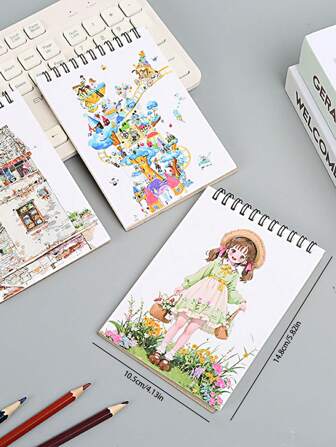 1pc A6 Cartoon Thick Sketchbook, Flip-Up High-Quality Small Spiral Notebook, Student Doodle Drawing Pad, 30-40 Sheets