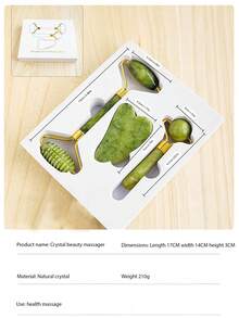 Bộ 3 con lăn massage bằng ngọc bích thiên nhiên dùng cho mặt, cơ thể, lưng, chân, nâng cơ mặt, chống nhăn, có 2 đầu là đá ngọc bích Gua Sha - màu xanh lá - Xem 6