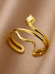 1 st. Gouden Kleur Roestvrijstalen Slangenringen Voor Vrouwen Mannen Open Verstelbare Ring Vintage Gotische Punk Feest Esthetische Sieraden