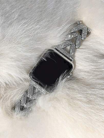 Women's Elegant Rhinestone Decorated Watch Band, Suitable For Apple Watch Band, Wheat Ear Pattern, Fashionable Metal, Versatile, Detachable & Adjustable, 38/40/41/42/44/45/49mm