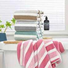 1 pieza Toalla de rayas de fibra súper absorbente, toalla de baño, toalla rectangular, toalla de playa para decoración del baño en el hogar, de vuelta a la escuela para salón de belleza, hogar, ducha, toallas para salón de belleza, hotel, deportes, artículos esenciales para el hogar, toalla, cuidado de la piel