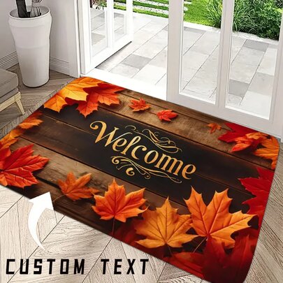 1pc Customized Maple Leaf Welcome Doormat, Suitable For Living Room, Bedroom, Bathroom, Kitchen, Hallway, Etc. Personalized Rectangular Decorative Carpet, Maple Leaf Pattern, Non-Slip & Durable, Washable Doormat, Customized Rug, Custom Photo Doormat, Entrance Mat