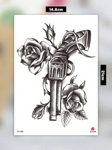 1 张大尺寸人体艺术临时纹身贴纸，男女皆宜，性感素描风格枪玫瑰图案，位于裆部腰部，防水假纹身，持续 2-5 天，遮盖疤痕，可用于手臂手腕肩部腿部腰部颈部手部胸部大腿手指脚踝，适用于派对、礼物、度假、身体装饰 - 黑色 - 查看 5