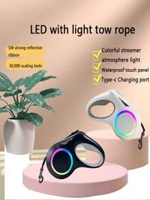 Smycz dla zwierząt domowych z automatycznym zwijanym przewodem LED Light USB do ładowania Smycz dla golden retrievera Akcesoria dla zwierząt Łańcuch dla psa