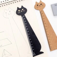 1 pieza/2 piezas Regla con diseño de gato de dibujos animados, regla de madera con forma de gato, reglas - Multicolor - Ver 4
