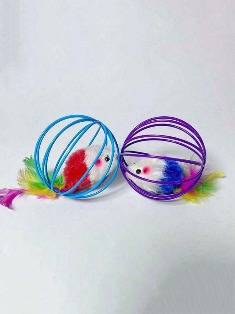 1pc~6pcs Colorful Playful Cat Mice Toys, Feather Filled Plush Mouse Toys, Slightly Chipped Paint At Hanging Point But Won't Affect Cat Playing - Multicolor - View 14