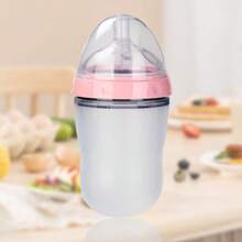 1 pieza Biberón de bebé de silicona con plata nano, de boca ancha, anti-atragantamiento, anti-caída, anti-cólico, resistente a golpes, resistente a altas temperaturas, a prueba de fugas, con diseño de bola de gravedad