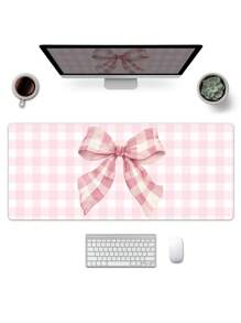 1 件粉色格子蝴蝶结图案鼠标垫，橡胶材料台式垫，适用于台式电脑/笔记本电脑、办公/游戏键盘垫、防滑鼠标垫 - 彩色 - 查看 2