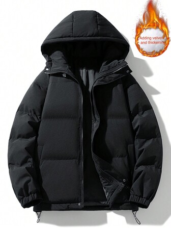 男士长袖连帽冬装外套，拼接防风保暖休闲外套