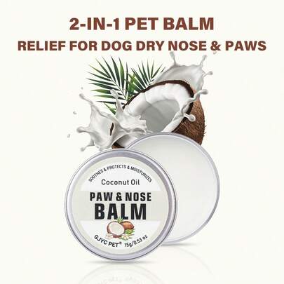 GJYC PET Natural Dog Paw And Nose Balm With Coconut Oil - Protects Paws From Hot Pavement, For Dry Paws & Nose, Moisturizer For Cracked Paws, With Natural Coconut Fragrance For Cats & Dogs, 0.53 Oz(15g)