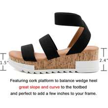 Athlefit Women's Chic Wedge Sandals Platform Sandals Cork Elastic Strap Sandals Comfortable Hybrid Platform Sandals Effortless Summer Style - màu đen - Xem 4