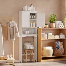 Lofka Over The Toilet Storage Cabinet, Bathroom Shelf Organizer With Anti-Tip Device And Doors, Small Freestanding Space Saver With Adjustable Shelf For Small Space, Laundry Room, Rome Decor Furniture, White - 白色 - 查看 8