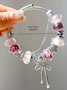 樱花 DIY 吊饰手链、可调节粉红樱花手链、复古银 DIY 手链、芭蕾蝴蝶结手链、复古海星手链 情人节、妈妈、母亲、母亲节、礼物 - 復古銀色 - 查看 7