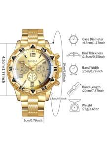 2 pièces/set Montre-bracelet à quartz avec échelle numérique à trois yeux, mode homme, avec bracelet en acier