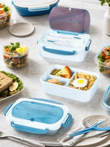 2pcs Multi-Color Large Capacity 3-Compartment Containers With Lids, Utensils & Insulated Bag, Airtight Portable Plastic PP Storage Containers, Suitable For Picnic, Camping, Office, School, Kitchen, Outdoor