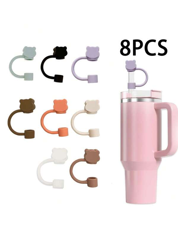1/8 Pcs Bear Straw Cover, 10mm Silicone Straw Covers Cap For Woman , Cute Straw Topper For Tumblers, Straw Cap Stopper For Reusable Straws Tip Lids ,Washable,Cup Accessories.
