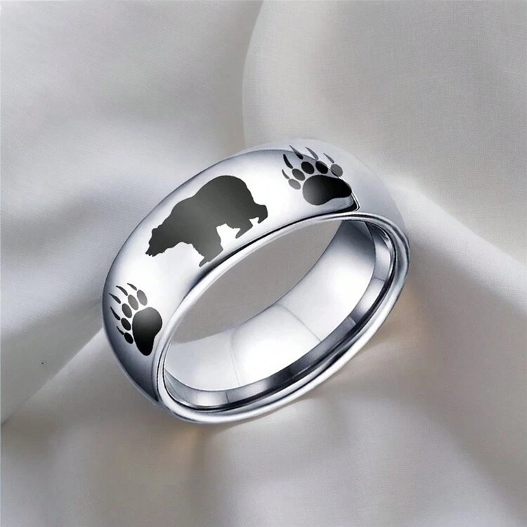 1pc Men's Hip Hop Cartoon Bear Stainless Steel Ring, Outdoor Hunting Fierce Ring, Laser Engraved Titanium Steel Bear Claw Ring, Christmas, New Year, Valentine's Day Holiday Gift - Multicolor - View 4