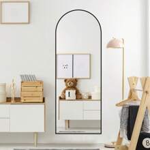 Full Length Mirror 162cm*53cm, Arch Floor Mirror With Stand Arched Mirror Full Body Mirror Black Standing Hanging Or Leaning Against Wall For Bedroom Entry Home Decor Back To School Room Decor School Supplies - màu đen - Xem 9