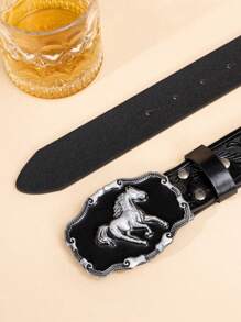 1 pieza Hebilla de caballo negro universal estilo vaquero occidental, cinturón de PU con estampado vintage, remaches, casual y versátil, adecuado para vaqueros, primavera/verano/otoño/invierno, casual, negocios, novio, esposo, padre, regalo para hombres, uso diario, moda, adolescente, al aire libre, vacaciones, atlético, viaje, calle, bohemio, otoño vintage, otoño, accesorios de otoño-invierno, adecuado para adolescentes, jóvenes, hombres, casual, al aire libre, atlético, vacaciones, regalos de graduación, cumpleaños, uso diario - Bronce - Ver 6