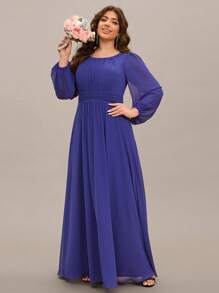 EVER-PRETTY Plus Size Elegant Romantic A-Line Bridesmaid Dress Blue Formal Dresses