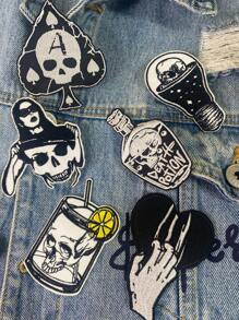1 Set Of 3/6pcs Black And White Skull Embroidery Ironing Patches Halloween Costume Decoration Accessories Are Fashionable And Versatile Suitable For DIY Clothing Cloth Stickers Jackets, T-Shirts, Pants, Jumpsuits, Hats, Bags, Etc - 3pcs - View 1
