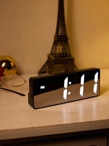 1pc LED Mirror Light Electronic Alarm Clock, Real-Time Temperature Display, Adjustable Brightness, Voice & Light Sensor - Black - View 6