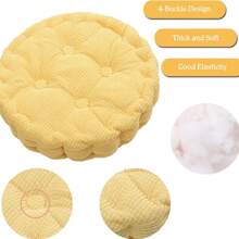 Set Of 2(1pc Round+1pc Square)-Floor Pillow & Cushion, Large Meditation Chair CushionsThick Square/Round Seat Pad, Soft Velvet Tufted Seating Pouf For Indoor/Outdoor Yoga Bench Rocking Chair Room Tatami Sofa - 黃色 - 查看 4